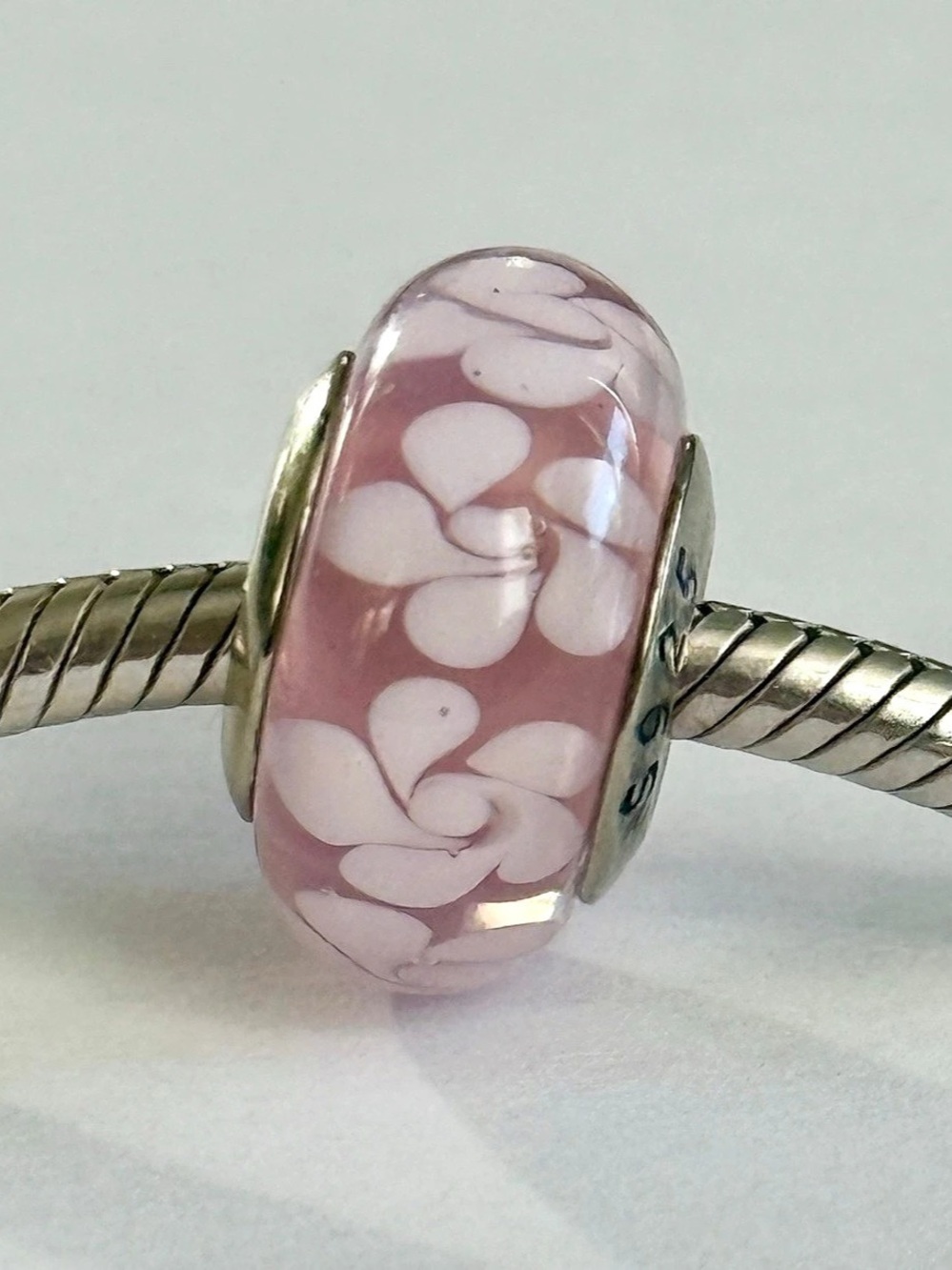 Pink Flower Murano Glass Charm fit Pandora bracelets
